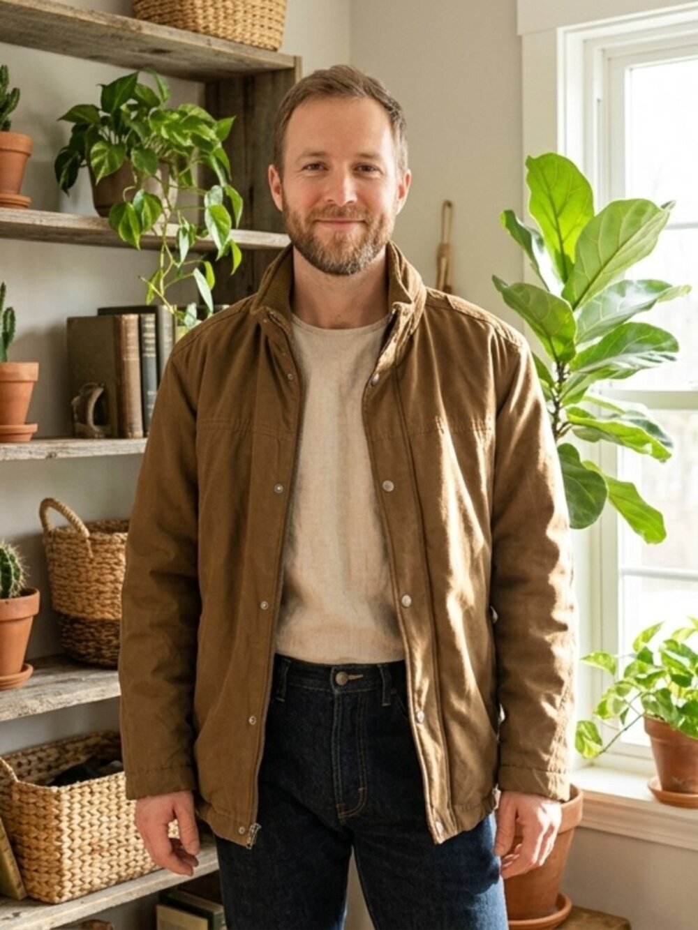 Dockers Brown Falls Winter Canvas Jacket Knit Collar Full Zip Men's XL